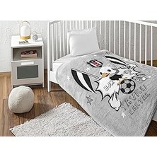 Mey İthalat Taç Beşiktaş Klasik Taraftar Desenli Pamuk-Polyester Karışım Battaniye, Siyah, Beyaz, Bebek