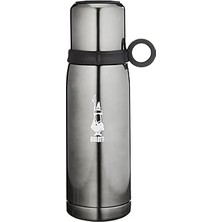 Mey İthalat Bialetti - Termos - 460ML - Koyu Gri Renk - Paslanmaz Çelik - Çift Katmanlı - 12 Saat Sıcak 24 Saat Soğuk Tutar - Bardaklı Kapak Özelliği