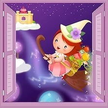 Mey İthalat Çocuk Odası Bebek Odası Pencere Poster Duvar Kağıdı Cadı