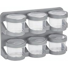 Mey İthalat Orret Home 6’lı Standlı Baharatlık Plastik Şeffaf Kaşıklı Baharat Standı Duvara Asılabilir ve Masa Üstü Kullanılabilir Baharat Seti Mutfak Organizer