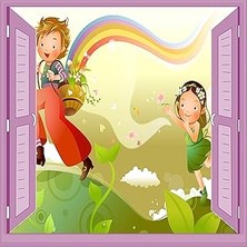 Mey İthalat Çocuk Odası Bebek Odası Pencere Poster Duvar Kağıdı Gök Kuşağı