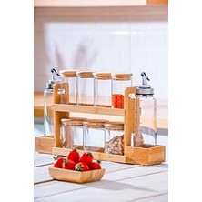 Mey İthalat Acar Malibu Bambu Standlı 9 Lu Boroslikat Cam Baharatlık Seti LND-07578