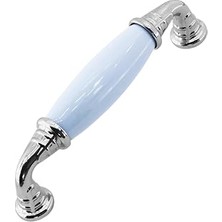 Mey İthalat Mavron Mavi Porselen Krom Kulp 96 mm 9.6 cm Mobilya Çekmece Dolabı Dolap Kapak Kulplar Kulb Kulpu
