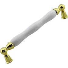 Mey İthalat Domaniç Porselen Altın Beyaz Kulp 160 mm Mobilya Çekmece Mutfak Dolabı Dolap Kapak Kulplar Kulb Kulp