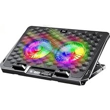 Mey İthalat Juo Odin Rgb Işıklı Gaming 2200RPM Çift Fan LED Display Laptop Notebook Soğutucu Stand