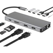Mey İthalat Coverzone 12IN1 Dock Station 2 Adet HDMI Uyumlu 1000 Mbps 4K USB C Adaptörü USB 3.0 VGA RJ45 Pd Için Macbook Pro Tipi C Docking Dizüstü Yer Yapma Istasyonları Type-C Adaptör ZR610