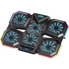 Mey İthalat Coofbe 6 Fanlı 12 Rgb Işık Modlu Kademe Standlı LCD Göstergeli Notebook Soğutucu Laptop Standı Soğutucu