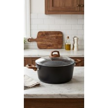 Bonera Vogue 24cm Ahşap Kulp Detaylı Granit Tekli Derin Tencere