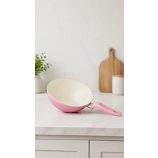 Bonera Wok Tava 24 cm Pembe - Sebze, Et, Tavuk, Sote ve Noodle Yemekleri İçin