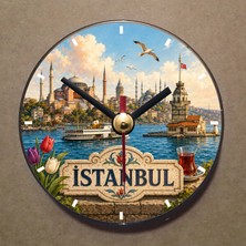 Bsb Istanbul Temalı Magnet Saat Buzdolabı Saati Duvar Saati 10,5cm MS1132