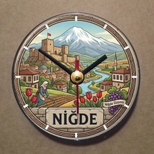 Bsb Niğde Temalı Magnet Saat Buzdolabı Saati Duvar Saati 10,5cm MS1144