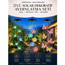 Epazzar 3'lü Set Multicolor Renk Geçişli Kuş / Kelebek / Kristal Top Silikon 6'lı Sarkıt Solar Panelli Bahçe Veranda Dekoratif LED Işık