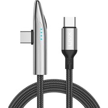 Mey İthalat Livx Metro 240W 90° Açılı 1.8 Metre Type-C To Type-C Hızlı Şarj Oyuncu Kablosu Otomatik Kapanma ve LED Göstergeli Siyah Ctr-02