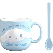 Mey İthalat Mınıso Sanrio Lisanslı Kabartmalı Seramik Kaşıklı Kupa (450ML)(CINNAMOROLL)
