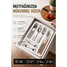 Mey İthalat Sas Haus 6 Bölmeli Çekmece Içi Kaşıklık, Plastik Çatal Bıçak Organizeri, Mutfak Düzenleyici Beyaz S-11003
