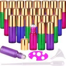 Mey İthalat Maxmau 24 Paket Uçucu Yağlar Rulo Şişeler, 5ml Şişelerde Rulo Renkli Cam Şişeler Çelik Rulo Toplar Aromaterapi Parfüm Için Metal Kapak