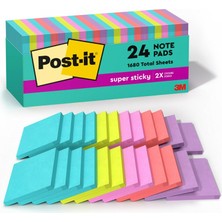 Mey İthalat Post-It Süper Yapışkan Notlar, 24 Not Defteri, 3x3 Inç, 2 x Yapıştırma Gücü, Okul Malzemeleri ve Ofis Ürünleri, Dikey Yüzeyler Için Yapışkan Notlar, Monitörler, Duvarlar ve Pencereler, Süpernova Neons