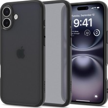 1001 iPhone 16 ile Uyumlu Kılıf Ultra Hybrid Frost Sararmaya Dayanıklı Mat Siyah Şeffaf Kapak - Acs0