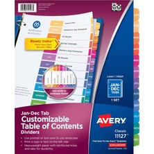 Mey İthalat Avery Ocak-Aralık 3 Halka Bağlayıcı Için Sekme Bölücüler, Özelleştirilebilir Içindekiler, Çok Renkli Sekmeler, 24 Set (11127)