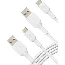 Mey İthalat Belkin Boost Charge USB C Şarj Kablosu, Usb-C, Usb-A Kablosu, iPhone 16, 15, Samsung Galaxy S24, S23, Google Pixel, iPad Pro, Nintendo Switch ve Daha Fazlası Için, 1 Metre, 2'li Paket, Beyaz