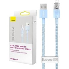 Mey İthalat Baseus Explorer Serisi Hızlı Şarj Kablosu Akıllı Sıcaklık Kontrolü USB To Ip 2.4A, 2m, Mavi