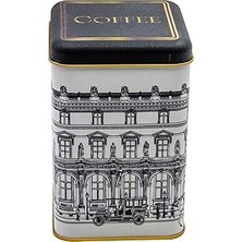 Mey İthalat EVLE-ER022-2A City Coffee Desenli Kare Metal Saklama Kabı 11X11 cm (City Coffee)