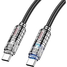 Mey İthalat Hoco U122 60W 3A Tip-C Tipi Fener Şeffaf Discovery Edition, Şarj ve Veri Iletim Kablosu, 1.2 Metre Uzunluk, Siyah