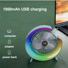 ALK Masaüstü Vantilatör USB Şarjlı Rgb LED Işıklı 3 Kademeli 180° Ayarlanabilir Soğutucu Fan Yeşil