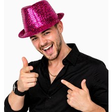 ALK Fuşya Pembe Payetli Disco Parti Şapkası Yetişkin Işıltılı Fötr Model