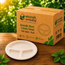 Ekolojik Ambalaj Doğa Dostu 26cm 3 Bölmeli  Ekolojik Tabak 250 Adet - Koli