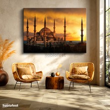 Tablofest Yatay Kanvas Tablo Sultanahmet Camii Gün Batımı Silüeti Şehir Mimari Tablo Ev Ofis Duvar Dekoru