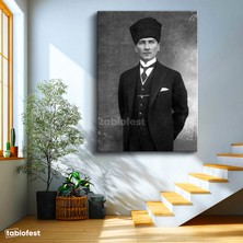 Tablofest Dikey Kanvas Tablo Atatürk Kalpaklı Yelekli Takım Atatürk Tablosu Ev Ofis Duvar Dekoru