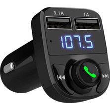 1001 X8 Bluetooth Araç Kiti | Fm Transmitter & Çift USB Şarj Cihazı | Kablosuz Müzik