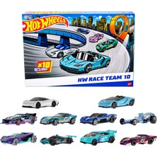 1001 Wheels Oyuncak Arabalar, 10'lu Yarış Arabası Paketi, 1:64 Ölçekli Corvette, Lamborghini, Mclare