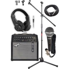1001 Mga-50-Pak Elektro Gitar Amfisi 50 Watt USB Bluetooth Şarjlı 4 Girişli (Mikrofon Kulaklık Stand