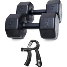 1001 8 kg Dambıl x 2 Adet = 16 kg + Sayaçlı Ayarlanabilir El Yayı Siyah