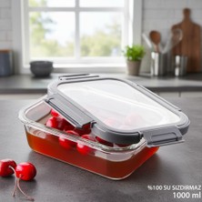 1001 1 Adet 1000 ml Borosilikat Cam Saklama Kabı - 4 Klipsli Kilitli Bambu Kapaklı Sızdırmaz Vakumlu