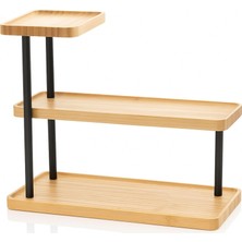 1001 3 Katlı Bambu Mutfak Rafı, Metal Ayaklı, Doğal Bambu ve Siyah Renk, Modern Tasarım, 32.5X28X15.