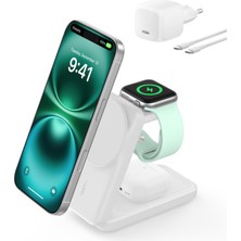 1001 Ultracharge Magsafe Uyumlu 3’ü 1 Arada Qi2 25W Kablosuz Şarj Cihazı, iPhone 17, Watch, Airpods,