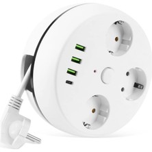1001 7 In 1, Akım Korumalı Grup Priz, 3'lü, Anahtarlı, 3 Usb, 1 Type-C, 1.5 Metre Kablolu, Kablosu To