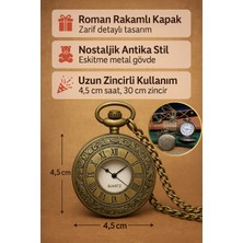Empressco Roma Rakamlı Vintage Köstekli Cep Saati – Antika Tasarım Zincirli Metal Saat