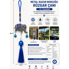 Mersi Shop Metal Fil Figürlü Nazar Boncuklu Rüzgar Çanı Dekoratif Ev Balkon Bahçe Araba Süsü 28 x 6 cm