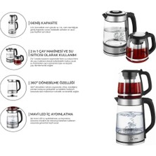 Asil Sepet Asiltech Sinbo 2'si 1 Arada Çaycı - Kettle - 2.0l + 1.2l Kapasite - Cam Gövde