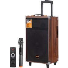 Bluetooth Hoparlör Kahverengi 50W Süper Bass Kumandalı Mikrofonlu Karaoke 5-10 Saat