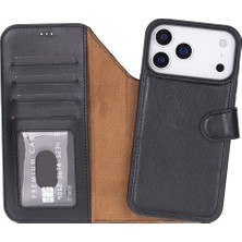 Eco Lounge Apple iPhone 17 Pro Için, Hakiki Deri, El Yapımı Cüzdanlı Kılıf, Magsafe ile Uyumlu, Iç Yüzeyi Kadife, Siyah