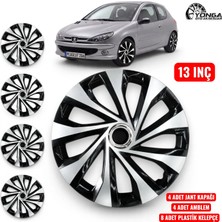 YONGA OTO AKSESUAR Peugeot 206 Jant Kapağı 13 Inç Kırılmaz 4'lü + 4 Amblem + 8 Cırt Kelepçe
