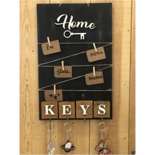 Esranın Dünyası Dekoratif Home Keys Ahşap Resimlik ve Notluk (Kahverengi)