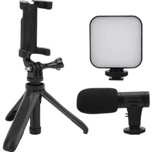 Esranın Dünyası Akıllı Telefon Vlog Kiti Tripod Mini Mikrofonlu Telefon Tutucu