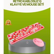 Esranın Dünyası Bluetooth Retro Kablosuz Klavye ve Mouse Seti – 3 Cihaz Bağlantılı, Sessiz Tuş, Uzun Pil Ömrü