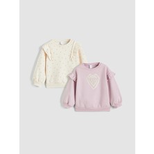 Lc Waikiki Yeni Sezon Bisiklet Yaka Baskılı Kız Çocuk Sweatshirt 2'li